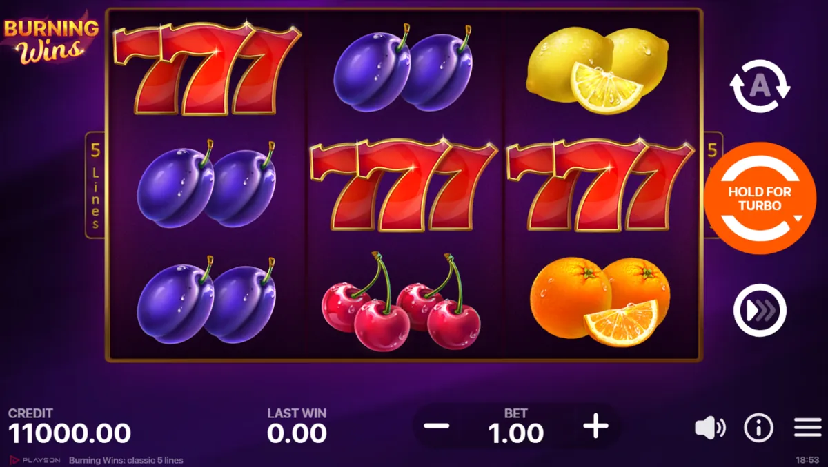 Burning Wins slot oyununun 3x3 ekranında kırmızı 777 sembolleri